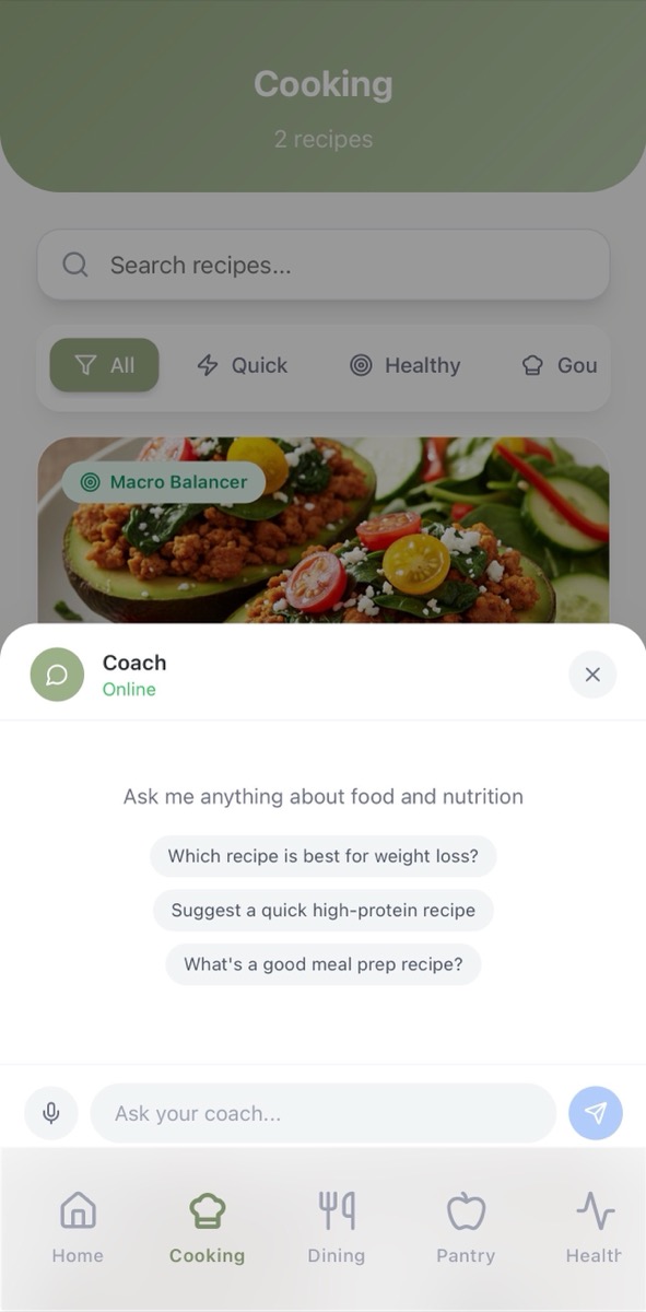 Eats AI coach chat answering nutrition questions